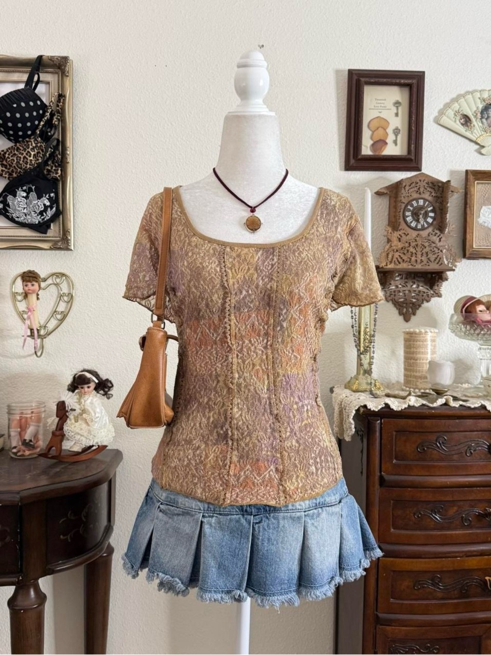 Y2k whimsical fairy grunge lace tie dye corset style top